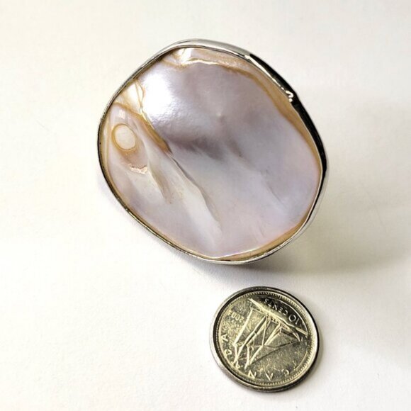 Natural Baroque Mother Of Pearl Ring ADJUSTABLE Band - Picture 4 of 6
